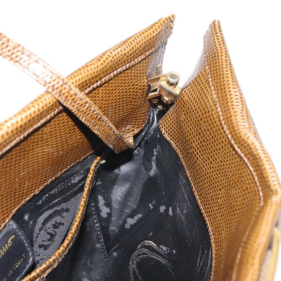 Salvatore Ferragamo Vala Shoulder Bag Leather Khaki Gold Auth 147889