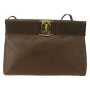 Salvatore Ferragamo Vala Shoulder Bag Leather Khaki Gold Auth 147889-2