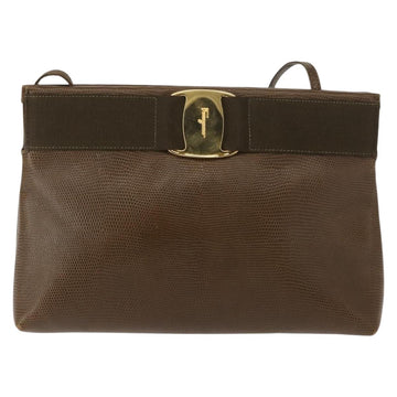 Salvatore Ferragamo Vala Shoulder Bag Leather Khaki Gold Auth 147889 - 0