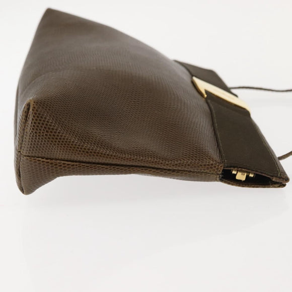 Salvatore Ferragamo Vala Shoulder Bag Leather Khaki Gold Auth 147889