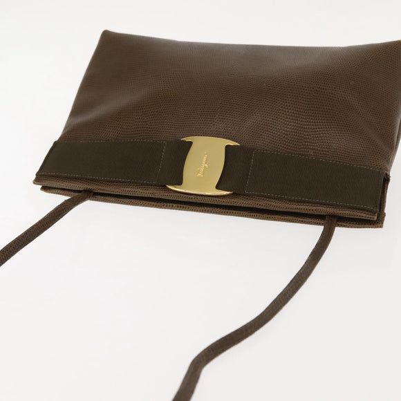 Salvatore Ferragamo Vala Shoulder Bag Leather Khaki Gold Auth 147889