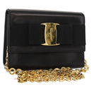 Salvatore Ferragamo Chain Vala Shoulder Bag Leather Black Gold Auth 147890-1