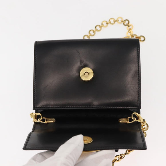 Salvatore Ferragamo Chain Vala Shoulder Bag Leather Black Gold Auth 147890