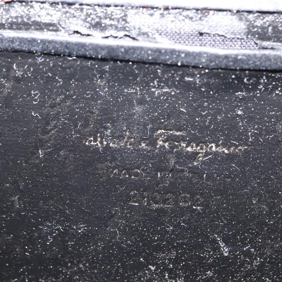 Salvatore Ferragamo Chain Vala Shoulder Bag Leather Black Gold Auth 147890