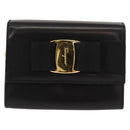 Salvatore Ferragamo Chain Vala Shoulder Bag Leather Black Gold Auth 147890-13