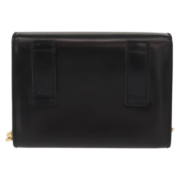 Salvatore Ferragamo Chain Vala Shoulder Bag Leather Black Gold Auth 147890