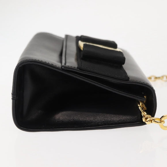Salvatore Ferragamo Chain Vala Shoulder Bag Leather Black Gold Auth 147890