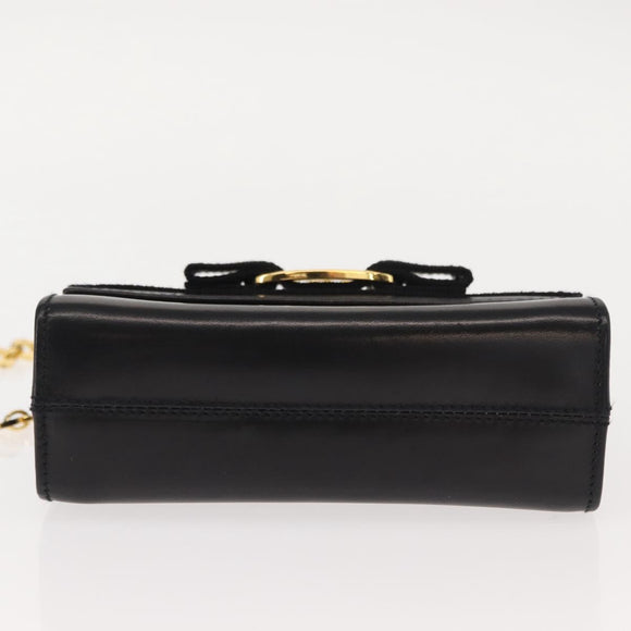 Salvatore Ferragamo Chain Vala Shoulder Bag Leather Black Gold Auth 147890