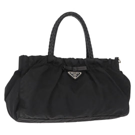 PRADA Hand Bag Nylon Black Silver Auth 147899