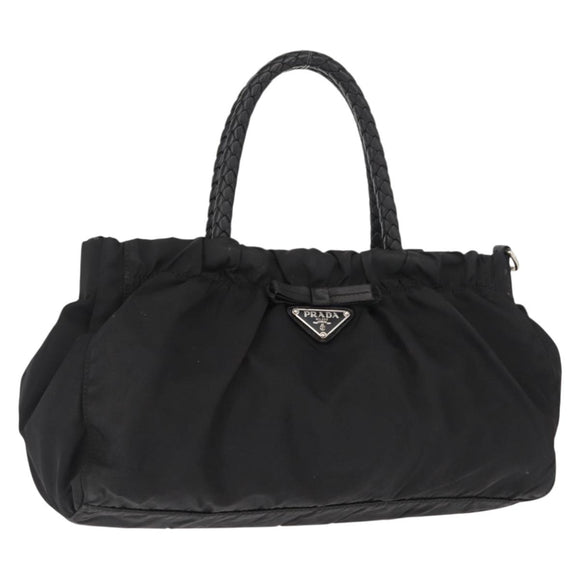 PRADA Hand Bag Nylon Black Silver Auth 147899