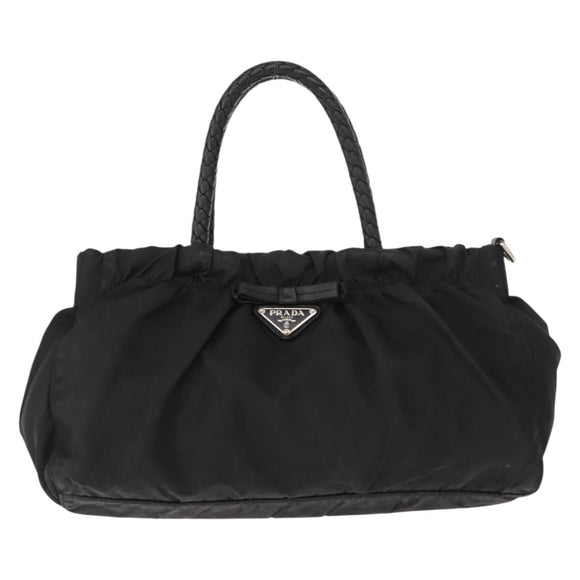 PRADA Hand Bag Nylon Black Silver Auth 147899