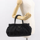 PRADA Hand Bag Nylon Black Silver Auth 147899-24