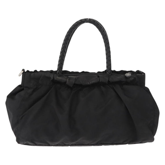 PRADA Hand Bag Nylon Black Silver Auth 147899