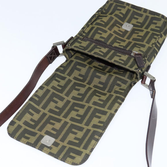 FENDI Zucca Canvas Shoulder Bag Brown Black Auth 147906