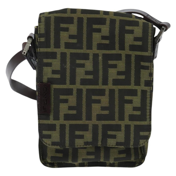 FENDI Zucca Canvas Shoulder Bag Brown Black Auth 147906