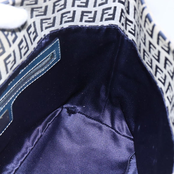 FENDI Zucchino Canvas Shoulder Bag Navy Silver Auth 147907