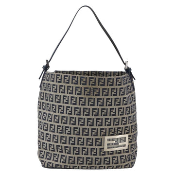 FENDI Zucchino Canvas Shoulder Bag Navy Silver Auth 147907 - 0