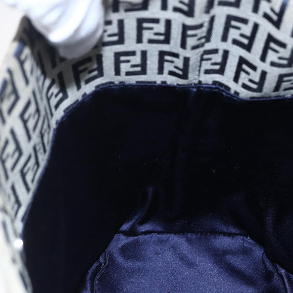 FENDI Zucchino Canvas Shoulder Bag Navy Silver Auth 147907