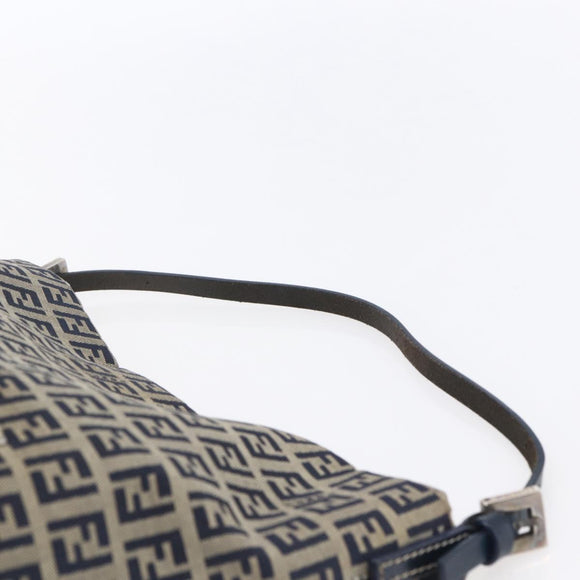 FENDI Zucchino Canvas Shoulder Bag Navy Silver Auth 147907