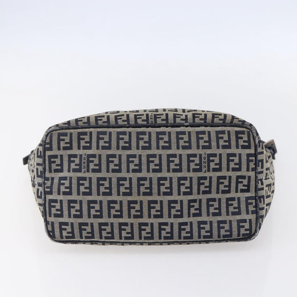 FENDI Zucchino Canvas Shoulder Bag Navy Silver Auth 147907