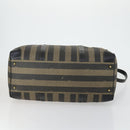 FENDI Pecan Canvas Boston Bag PVC 2way Black Brown gold Auth 147908-5