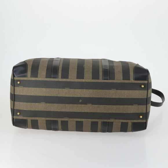 FENDI Pecan Canvas Boston Bag PVC 2way Black Brown gold Auth 147908
