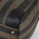 FENDI Pecan Canvas Boston Bag PVC 2way Black Brown gold Auth 147908-15