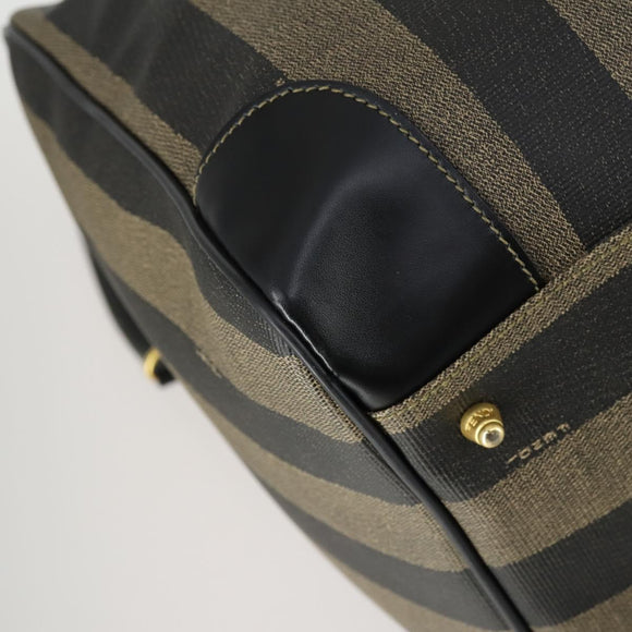 FENDI Pecan Canvas Boston Bag PVC 2way Black Brown gold Auth 147908