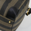 FENDI Pecan Canvas Boston Bag PVC 2way Black Brown gold Auth 147908-17
