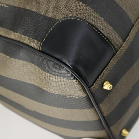 FENDI Pecan Canvas Boston Bag PVC 2way Black Brown gold Auth 147908