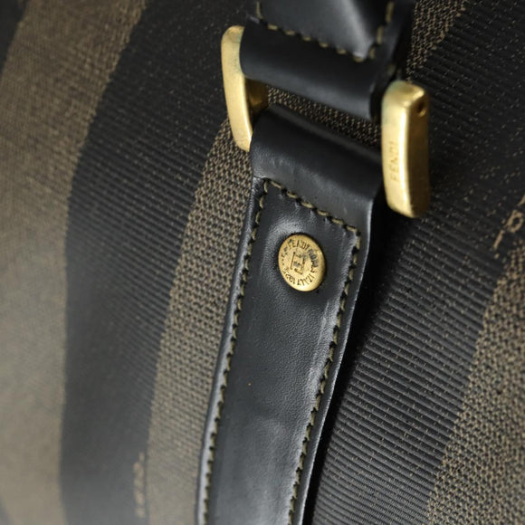 FENDI Pecan Canvas Boston Bag PVC 2way Black Brown gold Auth 147908