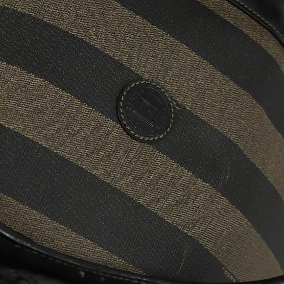 FENDI Pecan Canvas Boston Bag PVC 2way Black Brown gold Auth 147908