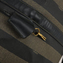 FENDI Pecan Canvas Boston Bag PVC 2way Black Brown gold Auth 147908-20