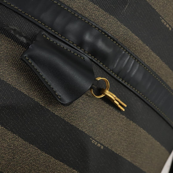 FENDI Pecan Canvas Boston Bag PVC 2way Black Brown gold Auth 147908