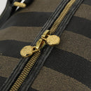 FENDI Pecan Canvas Boston Bag PVC 2way Black Brown gold Auth 147908-21