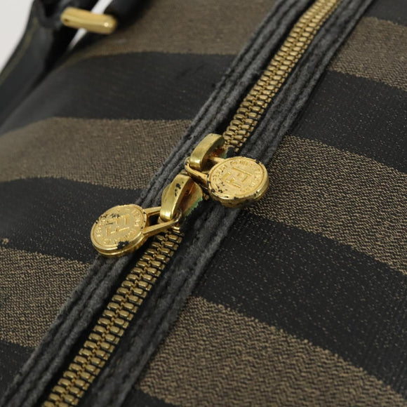 FENDI Pecan Canvas Boston Bag PVC 2way Black Brown gold Auth 147908