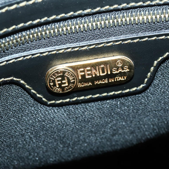 FENDI Pecan Canvas Boston Bag PVC 2way Black Brown gold Auth 147908