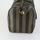 FENDI Pecan Canvas Boston Bag PVC 2way Black Brown gold Auth 147908-4