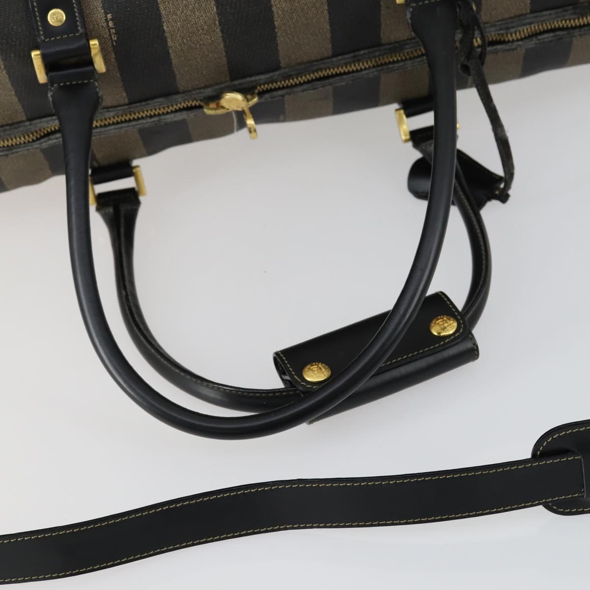 FENDI Pecan Canvas Hand Bag PVC 2way Black Brown Pequin FENDI Pecan Canvas Hand Bag 2way Brown Black Auth  main image 2