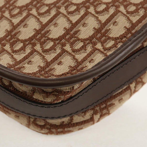 Christian Dior Trotter Canvas Bobby Shoulder Bag Brown Gold Auth 147910M