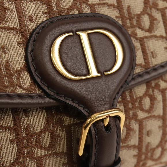 Christian Dior Trotter Canvas Bobby Shoulder Bag Brown Gold Auth 147910M