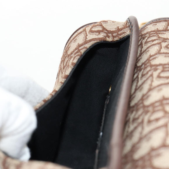 Christian Dior Trotter Canvas Bobby Shoulder Bag Brown Gold Auth 147910M