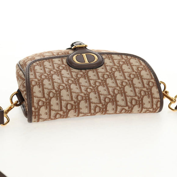 Christian Dior Trotter Canvas Bobby Shoulder Bag Brown Gold Auth 147910M
