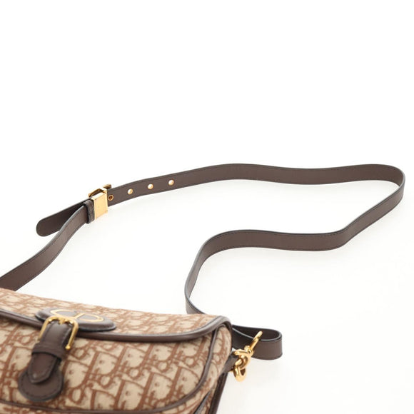 Christian Dior Trotter Canvas Bobby Shoulder Bag Brown Gold Auth 147910M