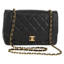 CHANEL Matelasse Chain Diana Shoulder Bag Lamb Skin Black Gold CC Auth 147913V-1