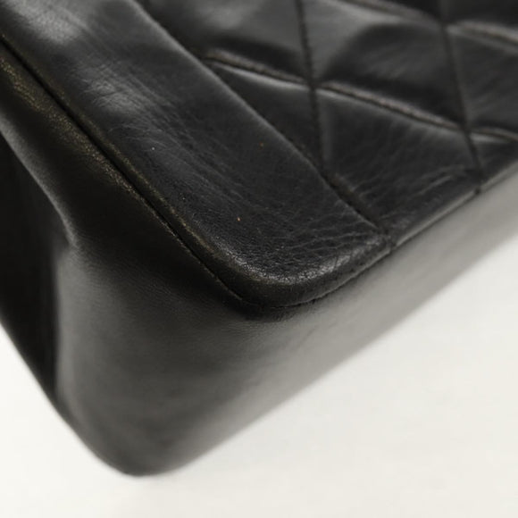 CHANEL Matelasse Chain Diana Shoulder Bag Lamb Skin Black Gold CC Auth 147913V