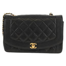 CHANEL Matelasse Chain Diana Shoulder Bag Lamb Skin Black Gold CC Auth 147913V-14