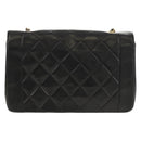 CHANEL Matelasse Chain Diana Shoulder Bag Lamb Skin Black Gold CC Auth 147913V-3