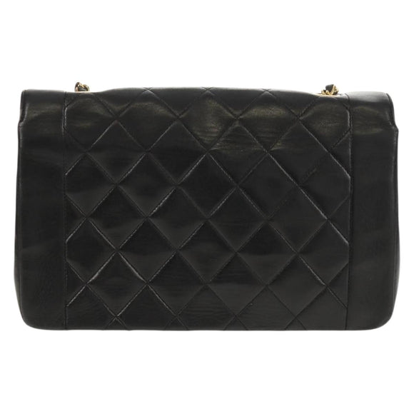 CHANEL Matelasse Chain Diana Shoulder Bag Lamb Skin Black Gold CC Auth 147913V