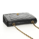 CHANEL Matelasse Chain Diana Shoulder Bag Lamb Skin Black Gold CC Auth 147913V-7